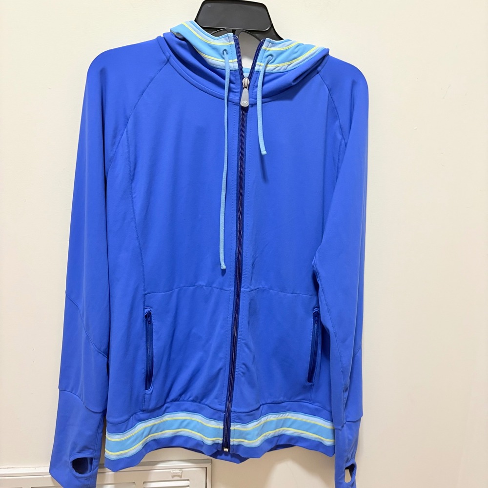 Alo Yoga Active Full Zip Hoodie Women Blue XL Thumbhole athletic